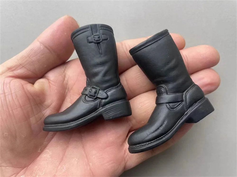 Preto macio oco sapato botas, material de PVC mini brinquedos, modelo para 12 "boneca masculina, figura cena componente, DIY, DML, 1, 6