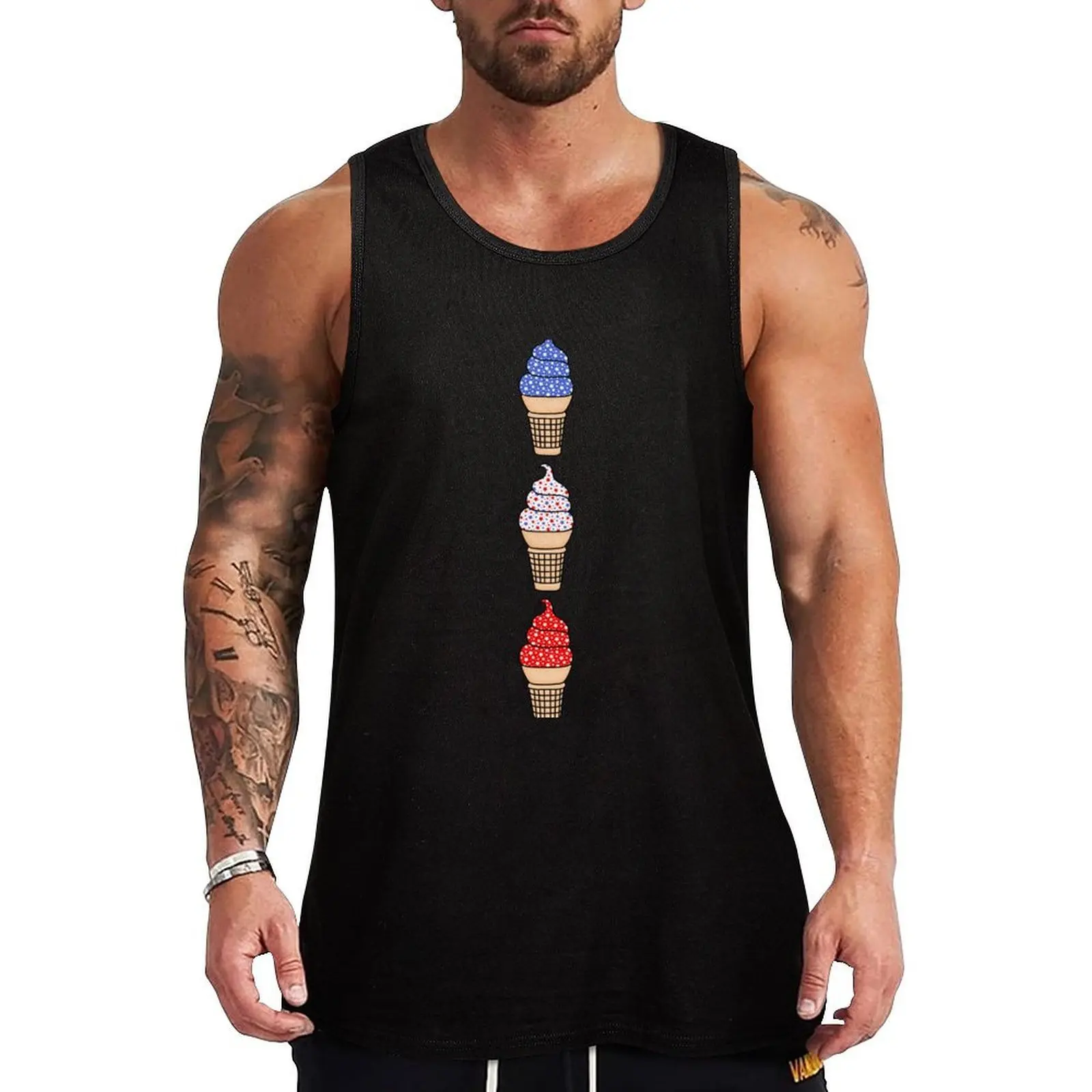 

Red, White, and Blue Ice Cream Cones, with Star Sprinkles Tank Top cute tops gym shirt man bodybuilding man Men's clothes