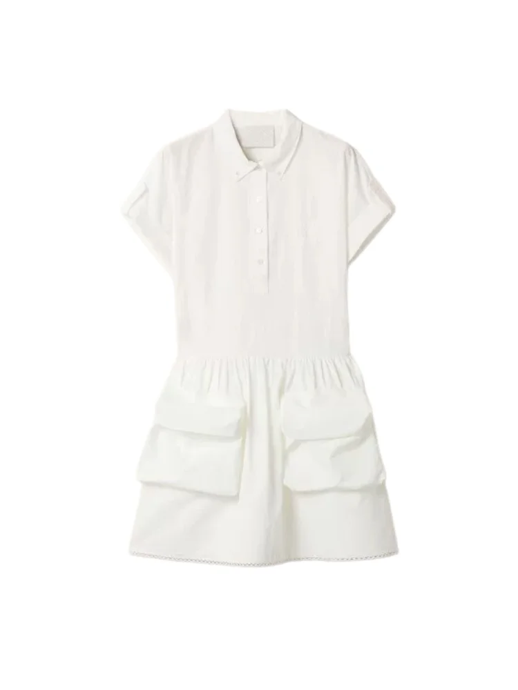Vestido Casual de Algodão com Bordado de Logo em Letras para Mulheres, Manga Curta, Estilo Chiffon, Saia A-Line, Nova Coleção...
