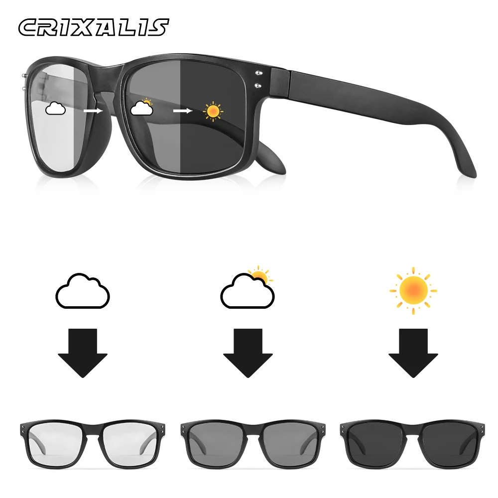 CRIXALIS Brand Photochromic Polarized Sunglasses for Men Fashion Rectangle Sun Glasses Male Outdoor Sport Fishing Shades UV400