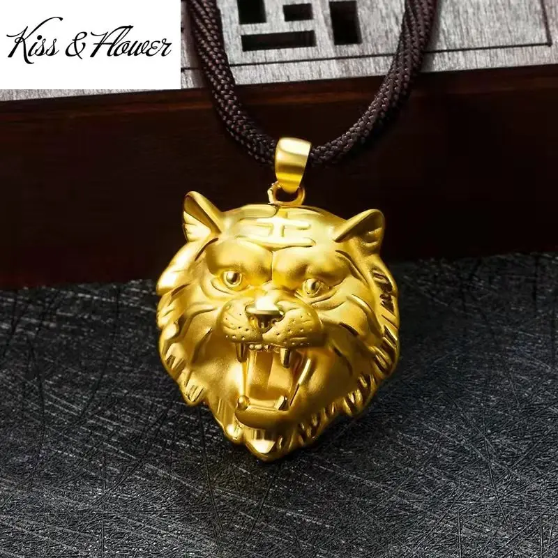 

KISS&FLOWER NK313 Fine Jewelry Wholesale Fashion New Hot Woman Man Party Birthday Wedding Gift Tiger 24KT Gold Pendant Necklace