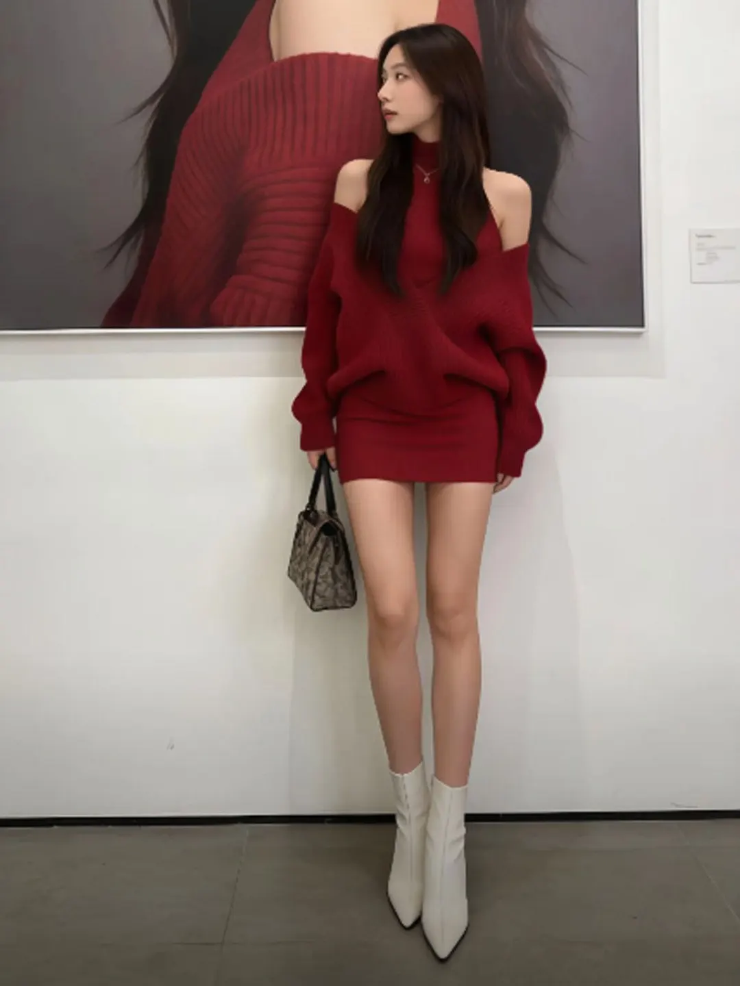 

Red Sweater And Halter Dress Set Vintage Unique Beautiful Spring Fashion Women's Comfortable High Waist Short Skirt Two Piece...