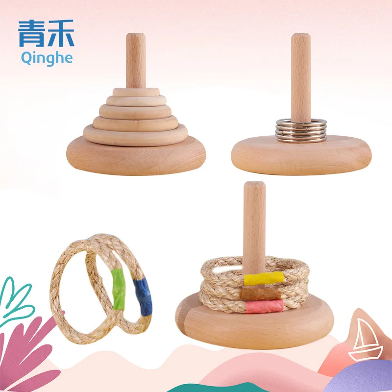 

Rings+Wood Base Set Throwing Ring Toss Garden Outdoor Sports Toys Throwing Children Parent-child PK Speed Training Tossing Games