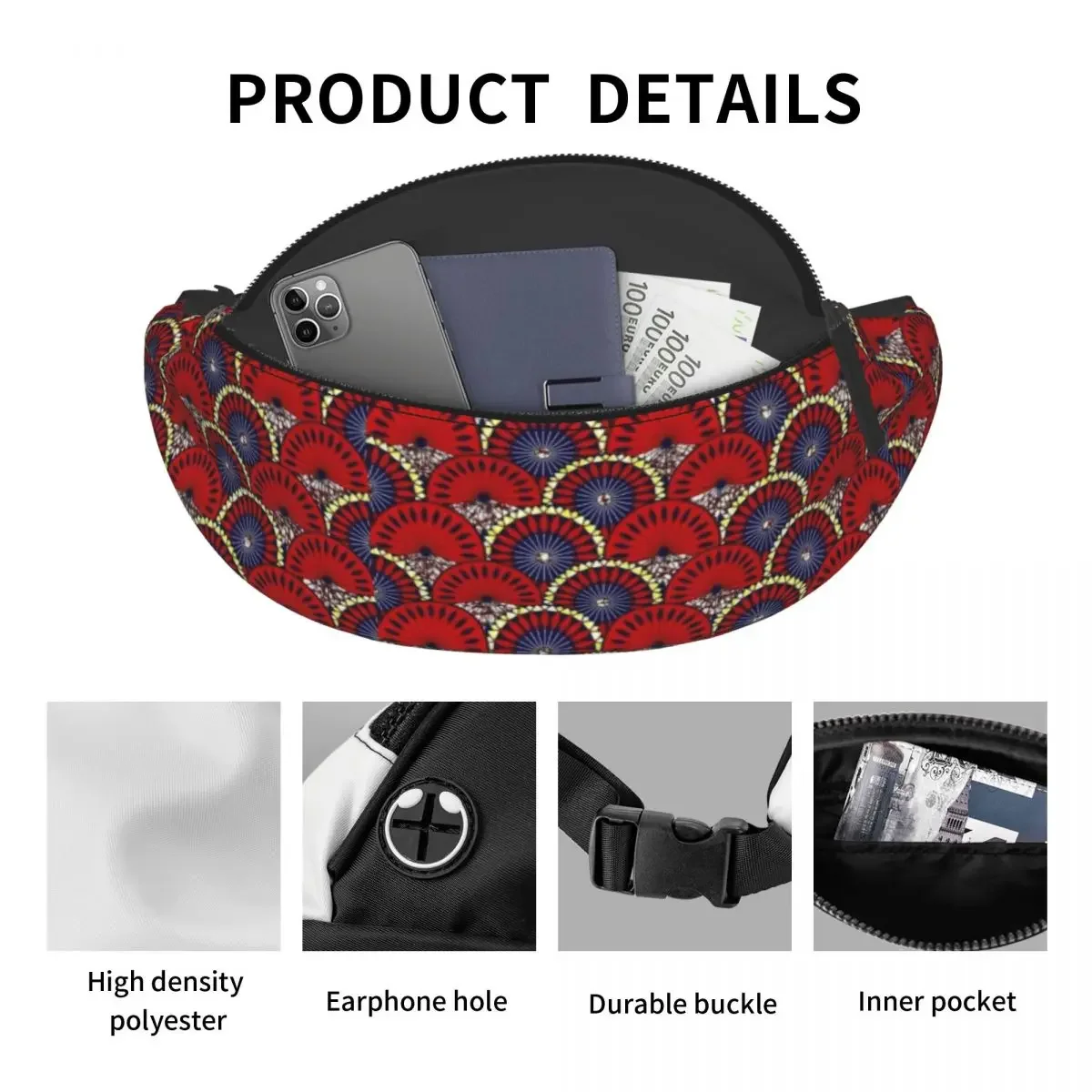 Riñonera con estampado de cera holandesa Ankara para hombre y mujer, riñonera cruzada con patrones africanos personalizados para viajar, bolsa para dinero para teléfono