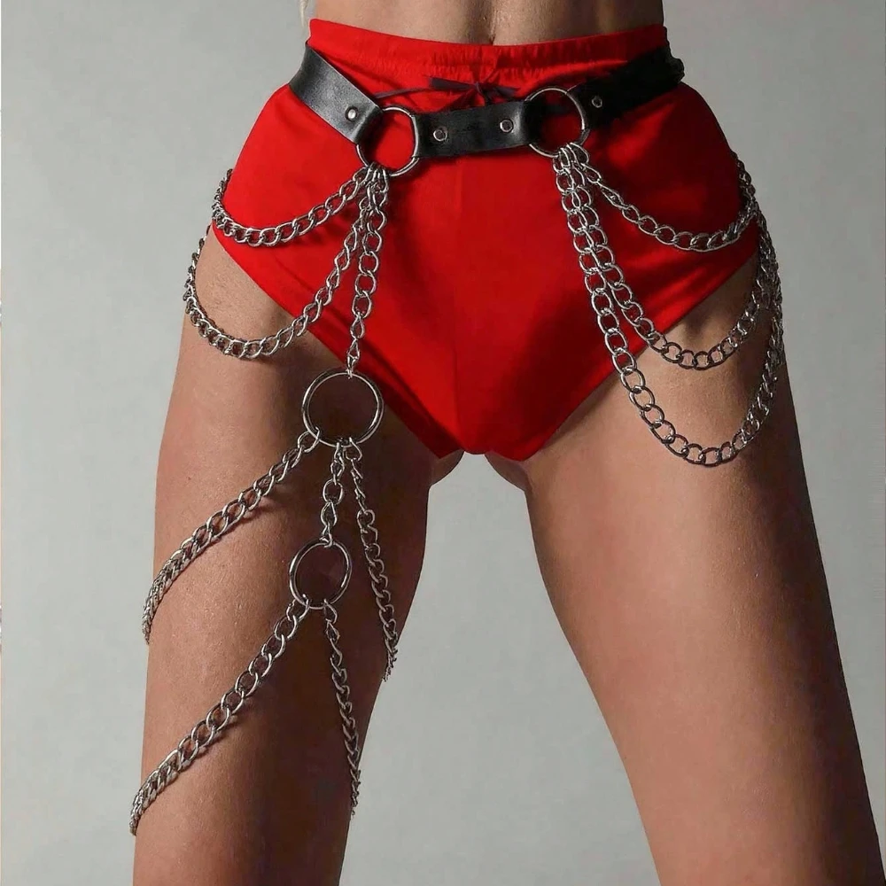 Women's PU Leather Gothic Y2K Multi-Layer Chain Fashion Thigh Harness Belt Punk Retro Vintage Buckle for Daily Wear Casual Party