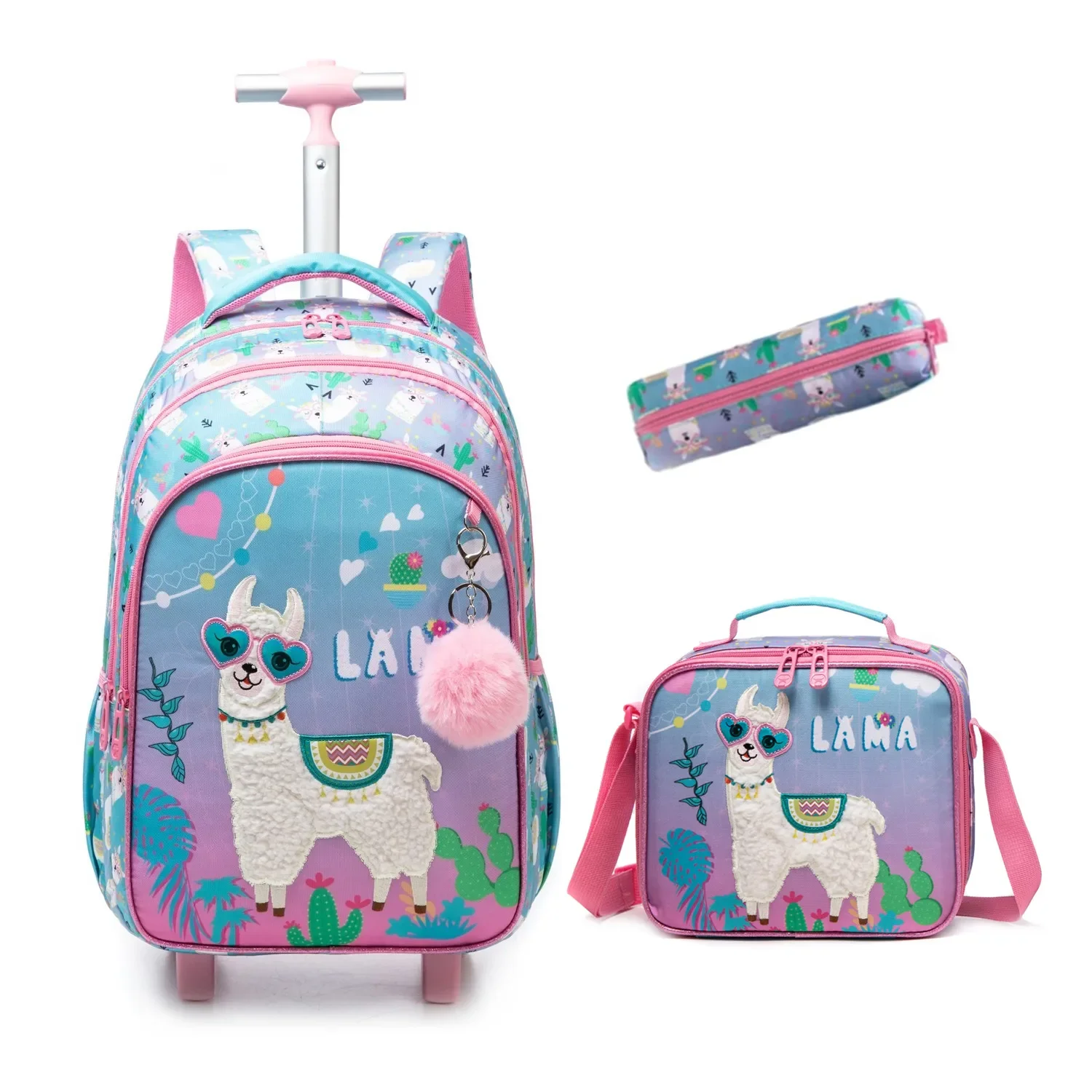 

3PCS Children's Rolling Backpack Set Kids School Bag with Wheels Carry on Luggage with Lunch Bag for Elementary Student Backpack