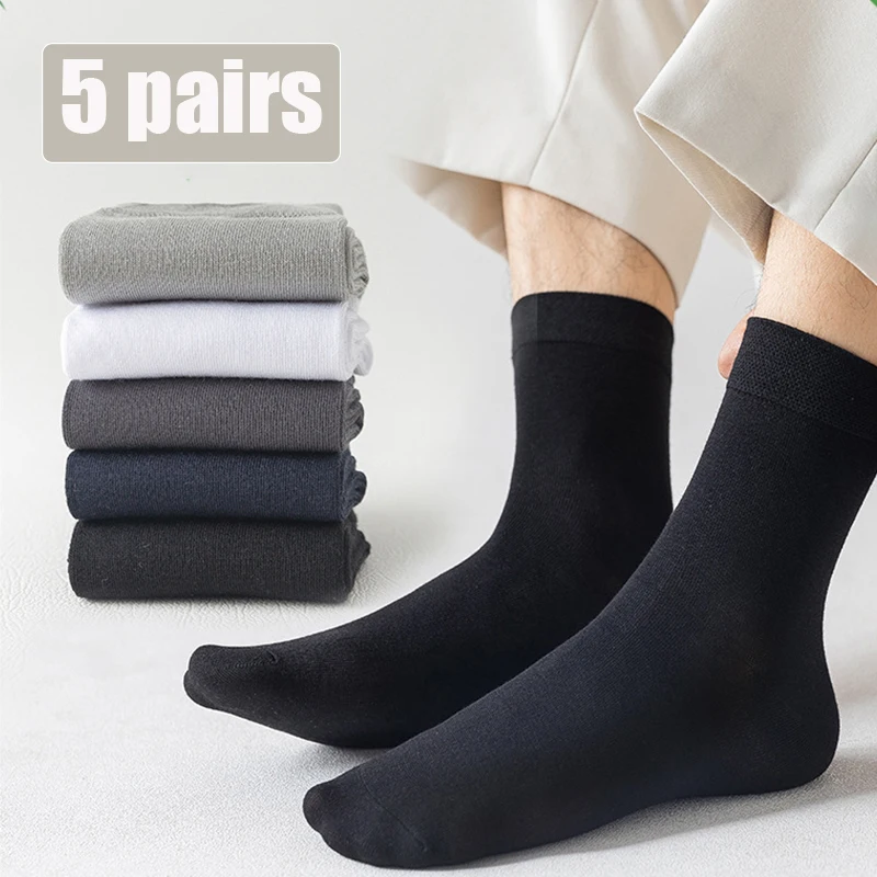 5 Pairs Mens Classic Trendy Socks Soft Breathable Mid-Tube Crew Sock Casual Comfortable Casual Business Male Sox High Quality