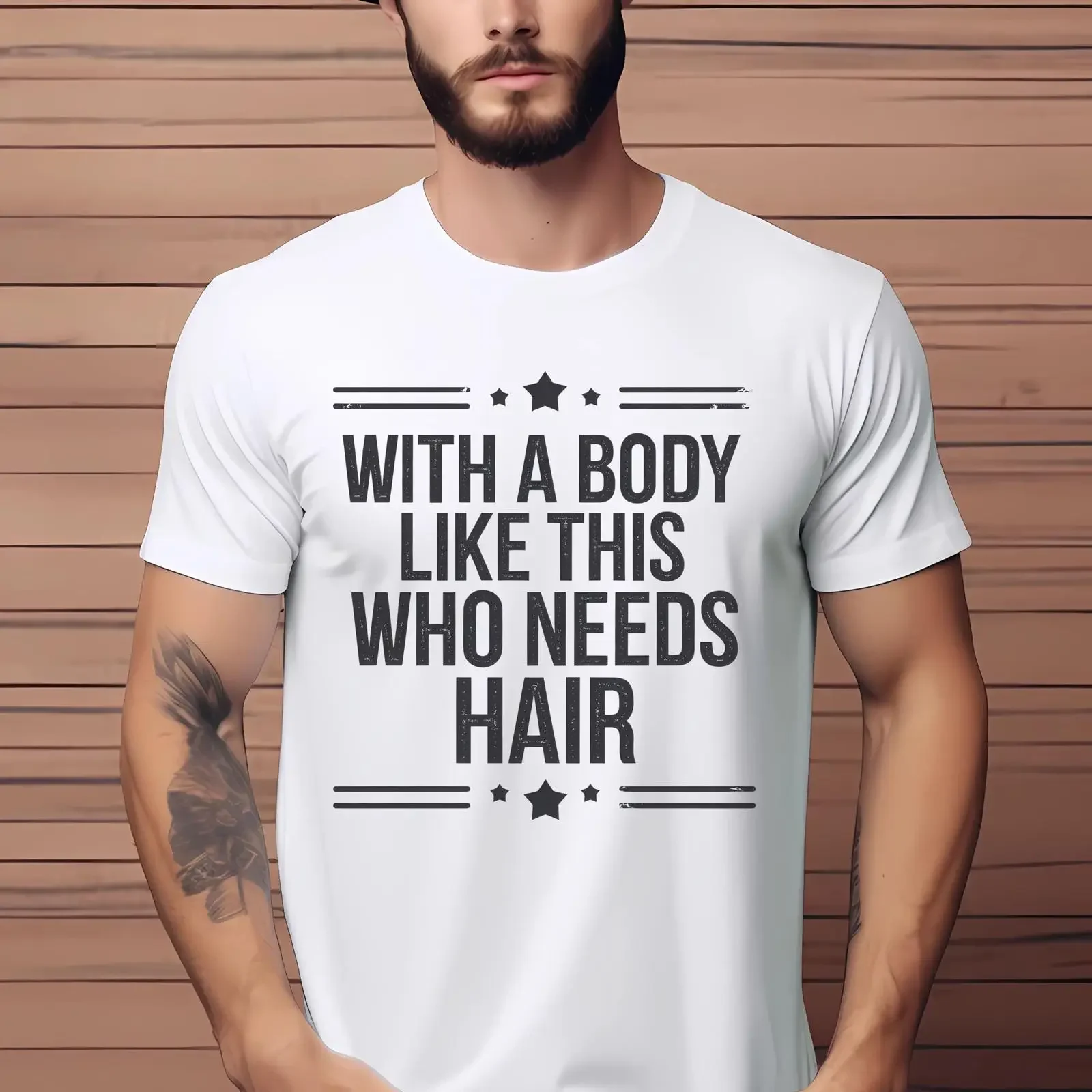 With A Body Like This Who Needs Hair Funny T Shirt Bald Men Humor Confidence Gym For Guy Casual Men's vintage Washed