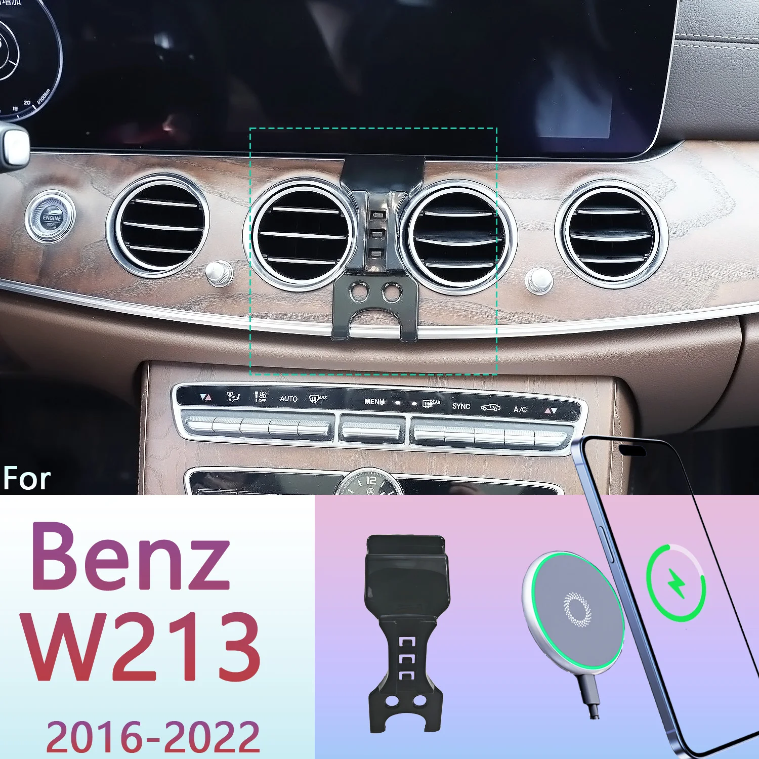 

For Mercedes Benz E Class W213 2016-2022 Magnetic Phone Holder 15W Wireless Charging Phone Stand MagSafe Phone Support Custom