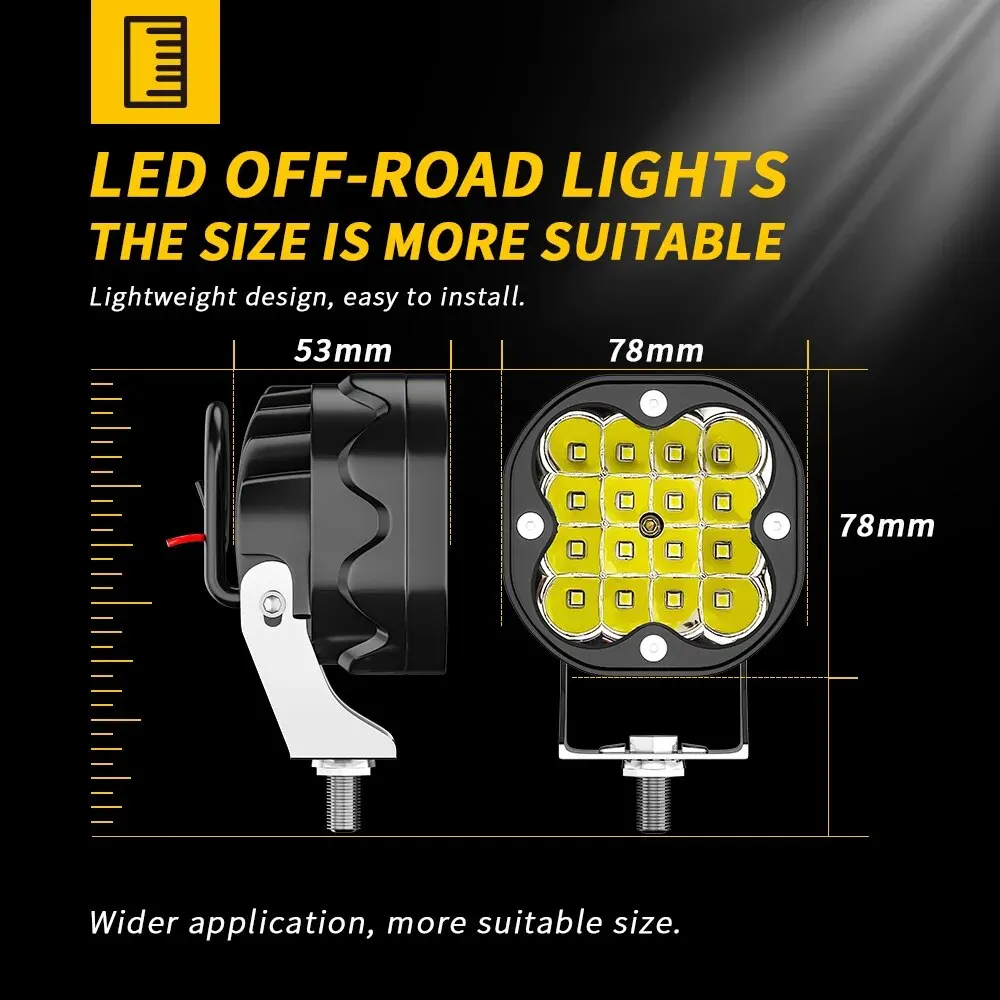 3 Inch Square Combo 12v-24V 48w 4x4 Led Work Light Offroad Spotlight For Car Truck Tractor Motorcycle Boat