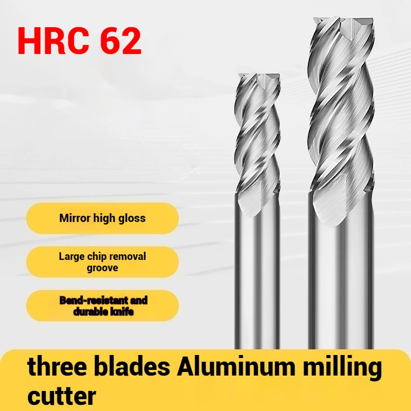 

HRC62 3 Flute Carbide End Mill CNC Milling Cutter For Aluminum Mirror Surface High Speed Cutting Tool