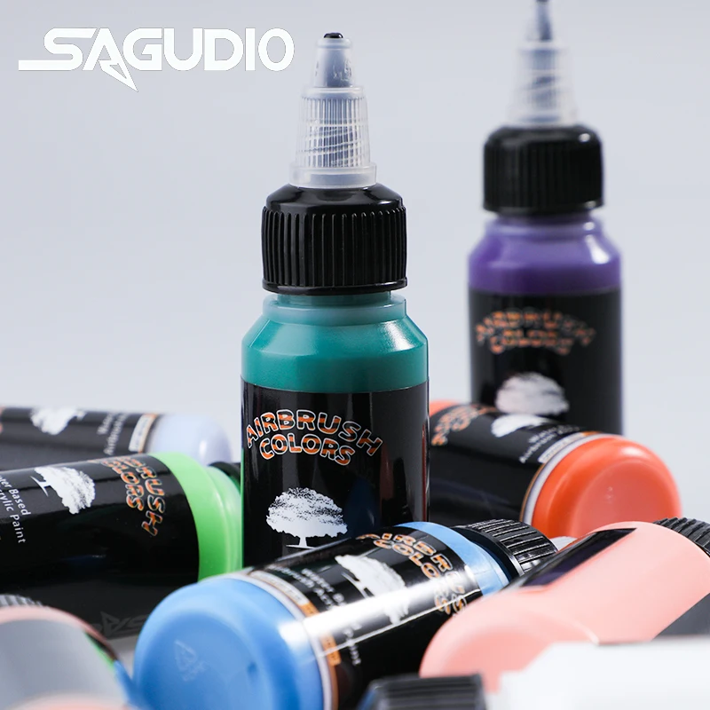 Imagem -02 - Sagud-airbrush Conjunto de Tinta Acrílica para Iniciantes Arte Pintura Stencils Airbrush Faça Você Mesmo Cores Diferentes para Escolher 30ml