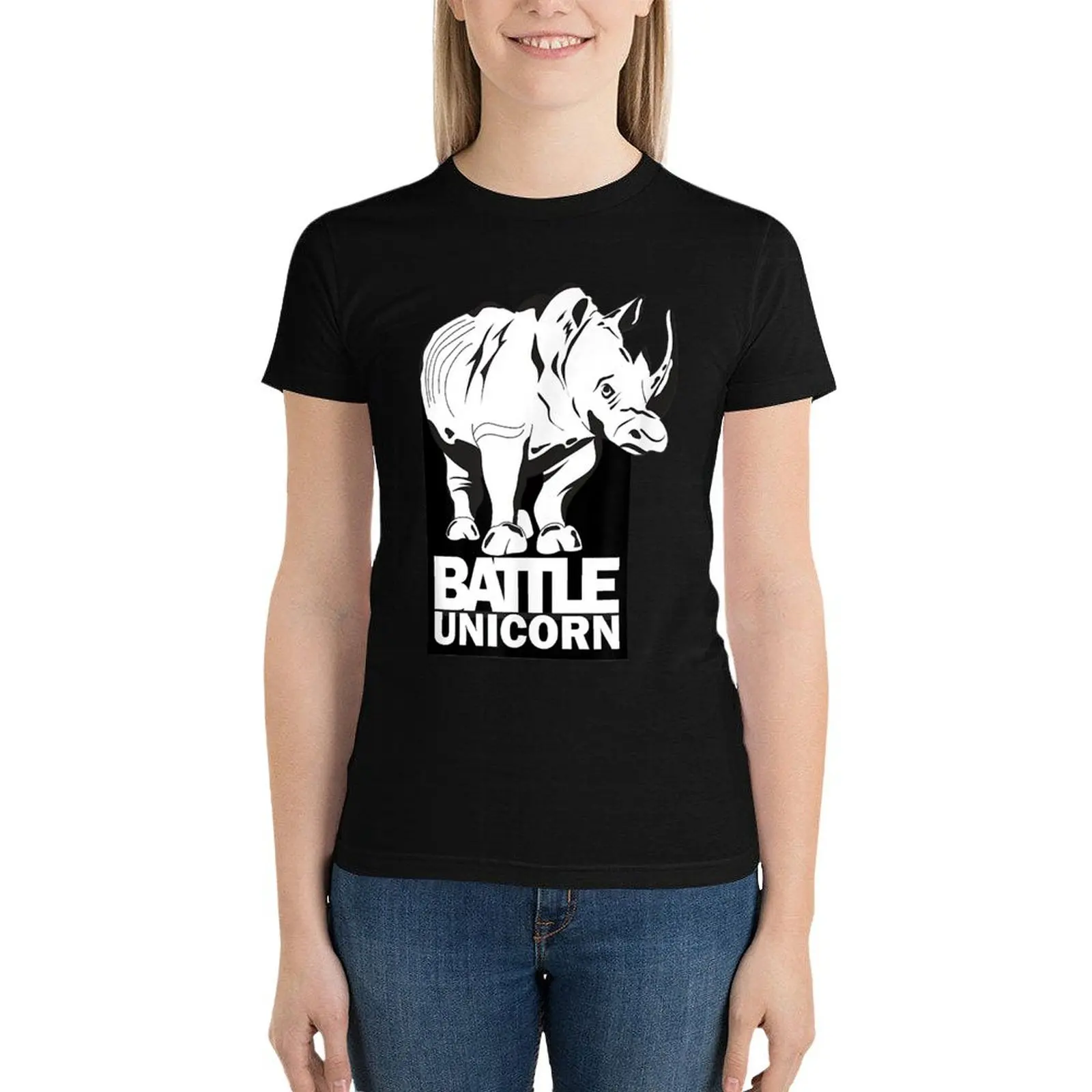 

Battle Unicorn Funny Rhinoceros Rhino T-Shirt summer tops hippie clothes graphic t-shirts for Women