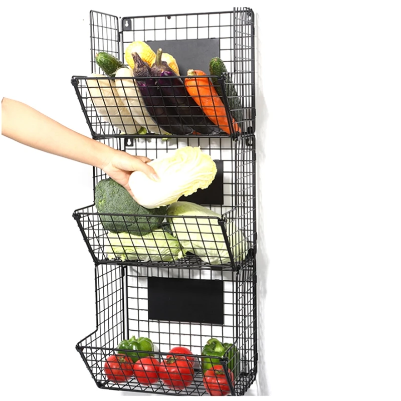 Simple Wrought Iron Fruit Basket Multi-Layer Diagonal Blue Shelf Living Room Storage Black Grid Racks