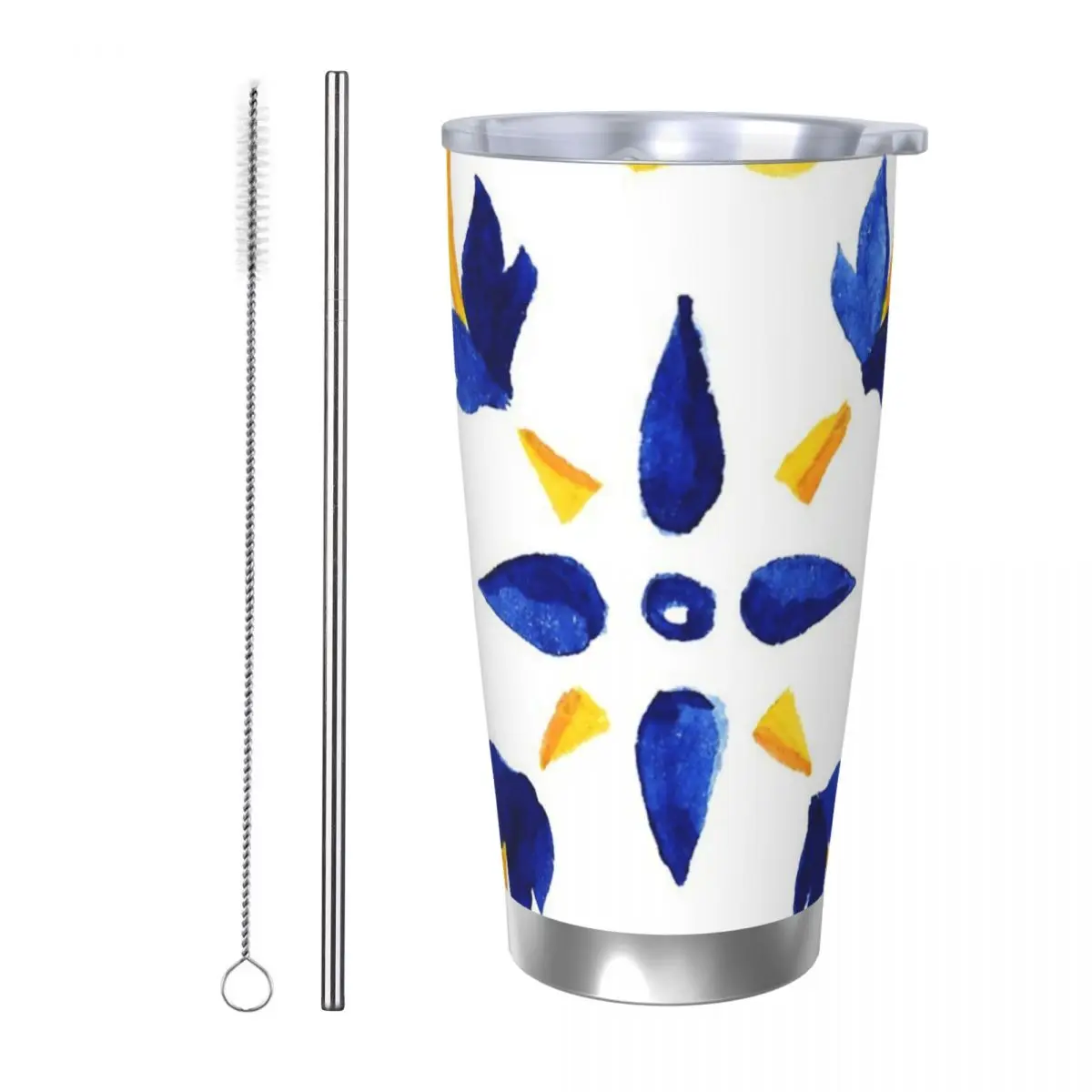 

Azulejo Portuguese Tile Watercolor Artwork Stainless Steel Tumbler Vacuum Insulated Mugs Thermal Cold Cups Straws With Lid 20oz