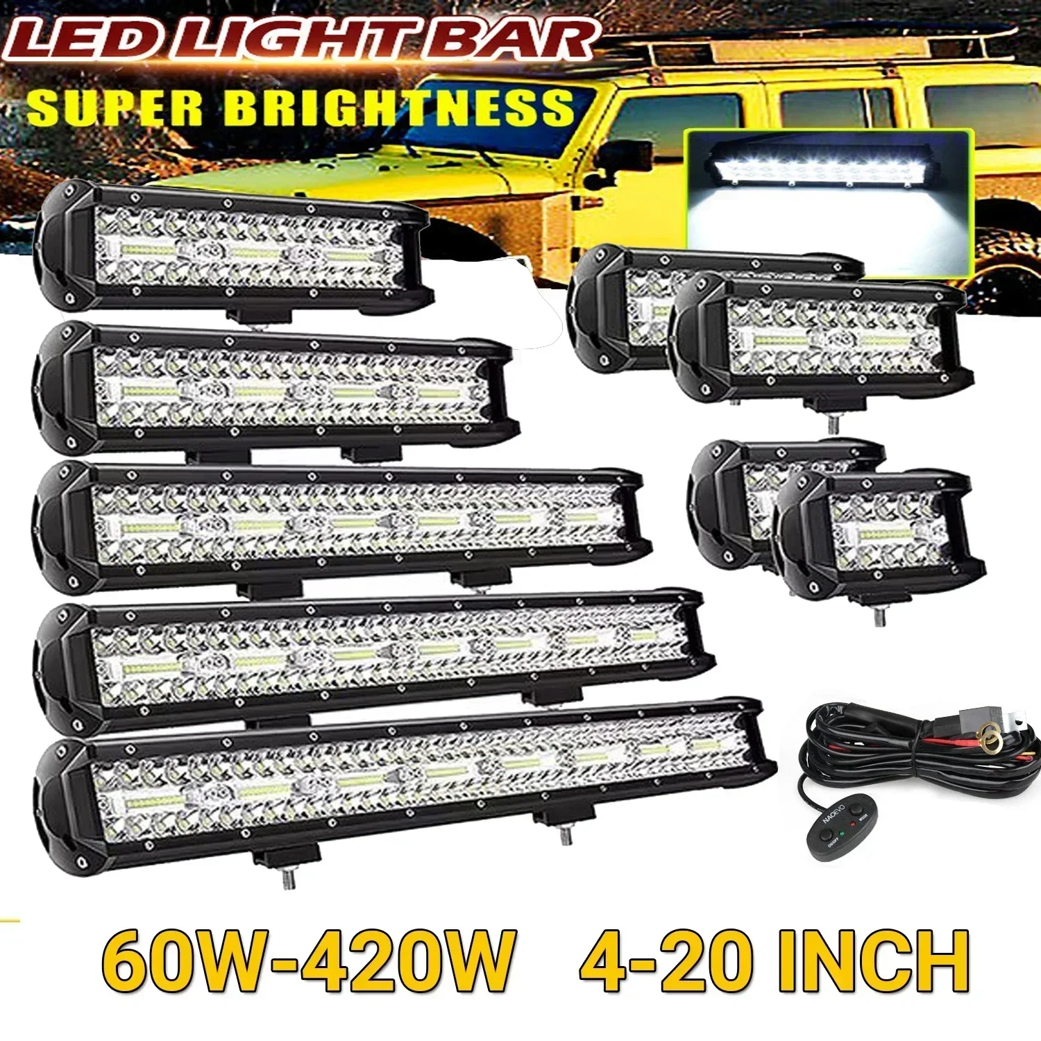 7/20inch Led Searchlight Vehicle 12V Work Light Bar Boat Projector Barra Led Driving Truck ATV SUV 4x4 Long Range LED Lighthouse