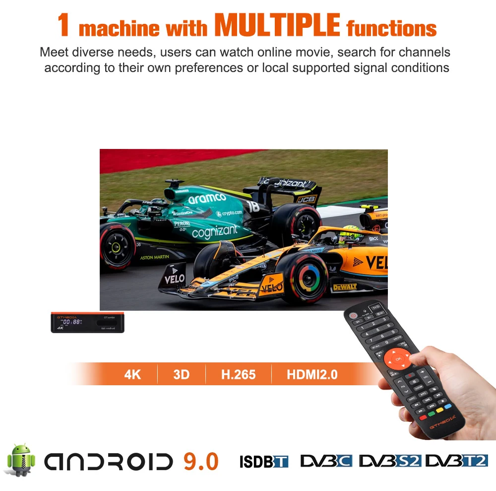 GTMEDIA GT COMBO Android 9.0 TV BOX + DVB-S/S2/S2X compatible con Wifi incorporado de ultra alta definición 4K compatible con París, Francia