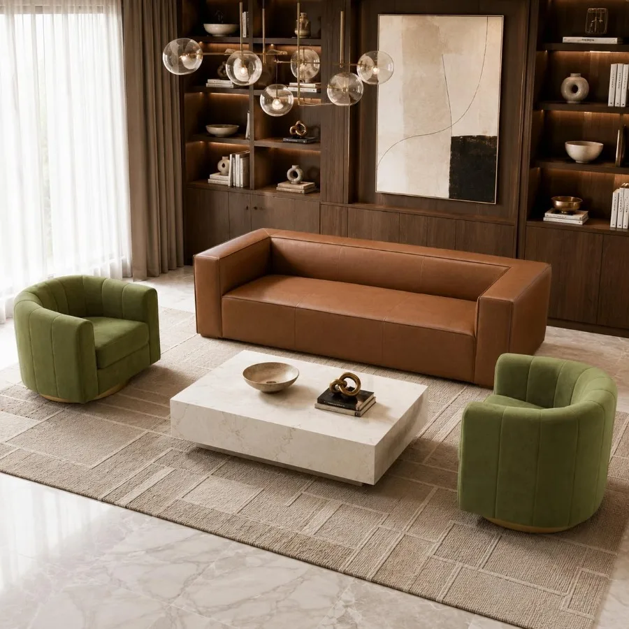 3-Piece Living Room Set, Sofa + 2 Swivel Chairs