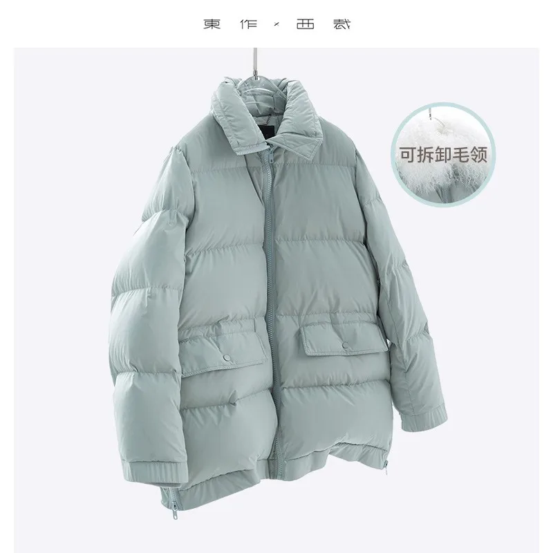 Großer Pelzkragen ~ weiße Entendaunenjacke für Damen, verdickter Wintermantel, neues warmes Oberteil, neuer Stil