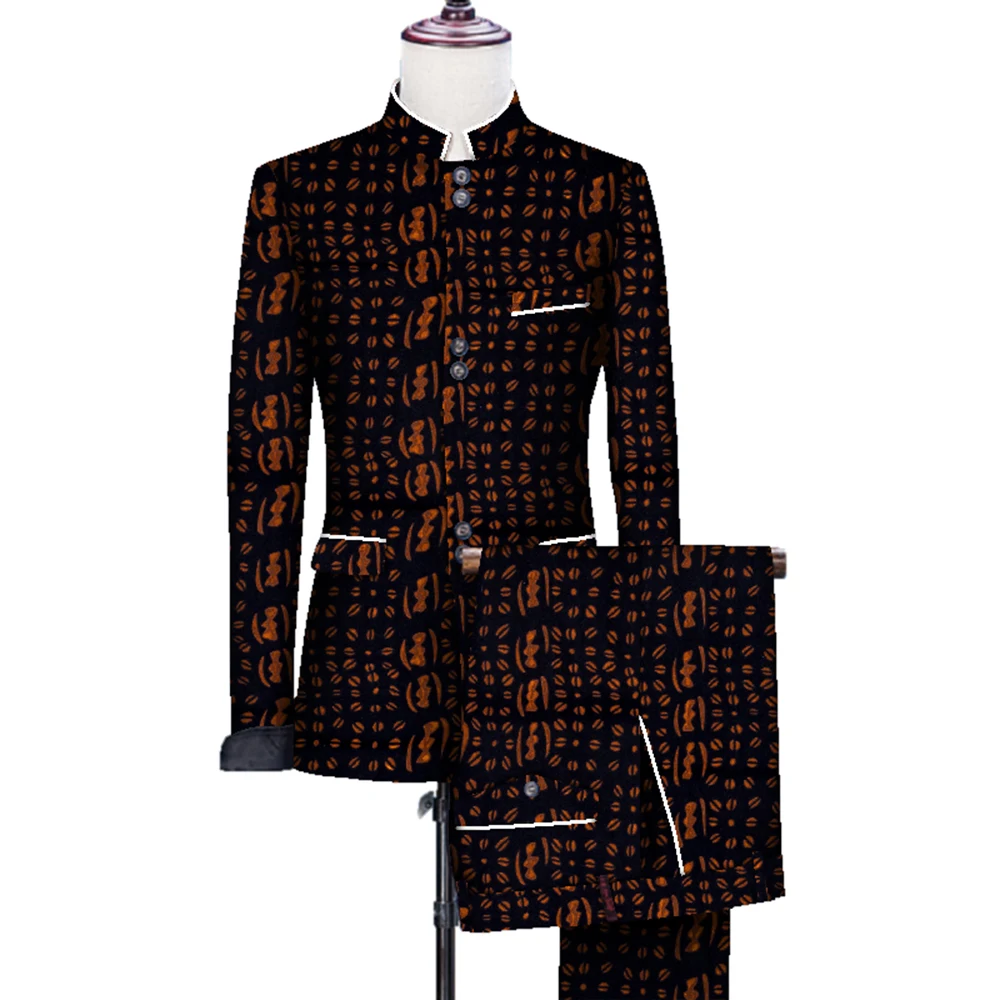 2 Pieces Set African Clothes for Men Wedding Party Fancy Blazer Suit Bazin Rich Jacket Tops and Pant Set African Clothing WYN705