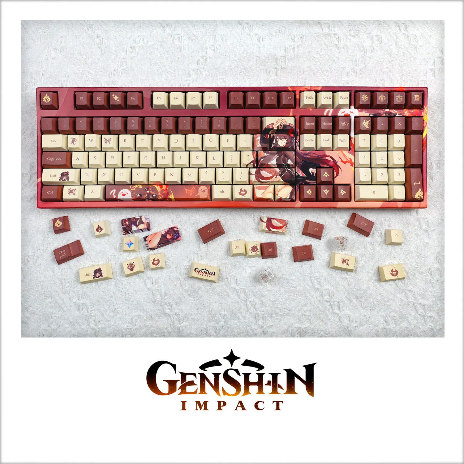 Genshin Impact Hu Tao Keyboard KeyCaps Ganyu Animation anime Mute Backlit Mechanical Keyboard with Human Surroundings