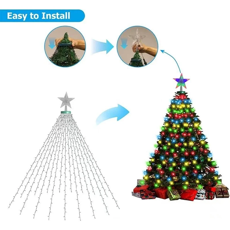 Happy Christmas LED Light String Ring Atmosphere Christmas Tree Star Top Decorative Lamp Christmas Happy Holiday Lighting String