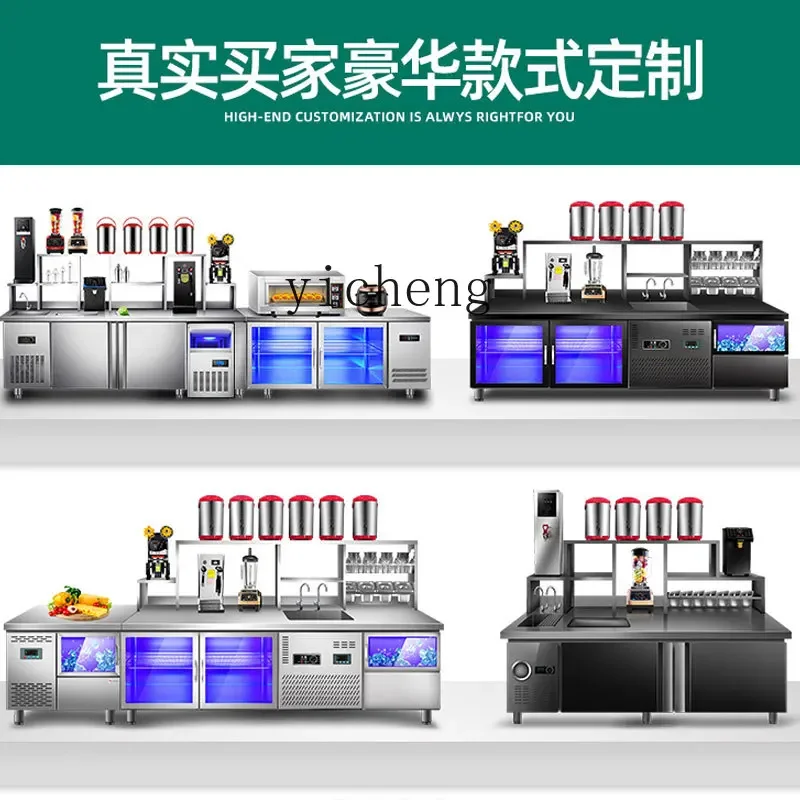 Xmh equipamento para loja de chá e leite, conjunto completo de balcão de bar de água, refrigeração comercial, bancada de trabalho, freezer, console de café