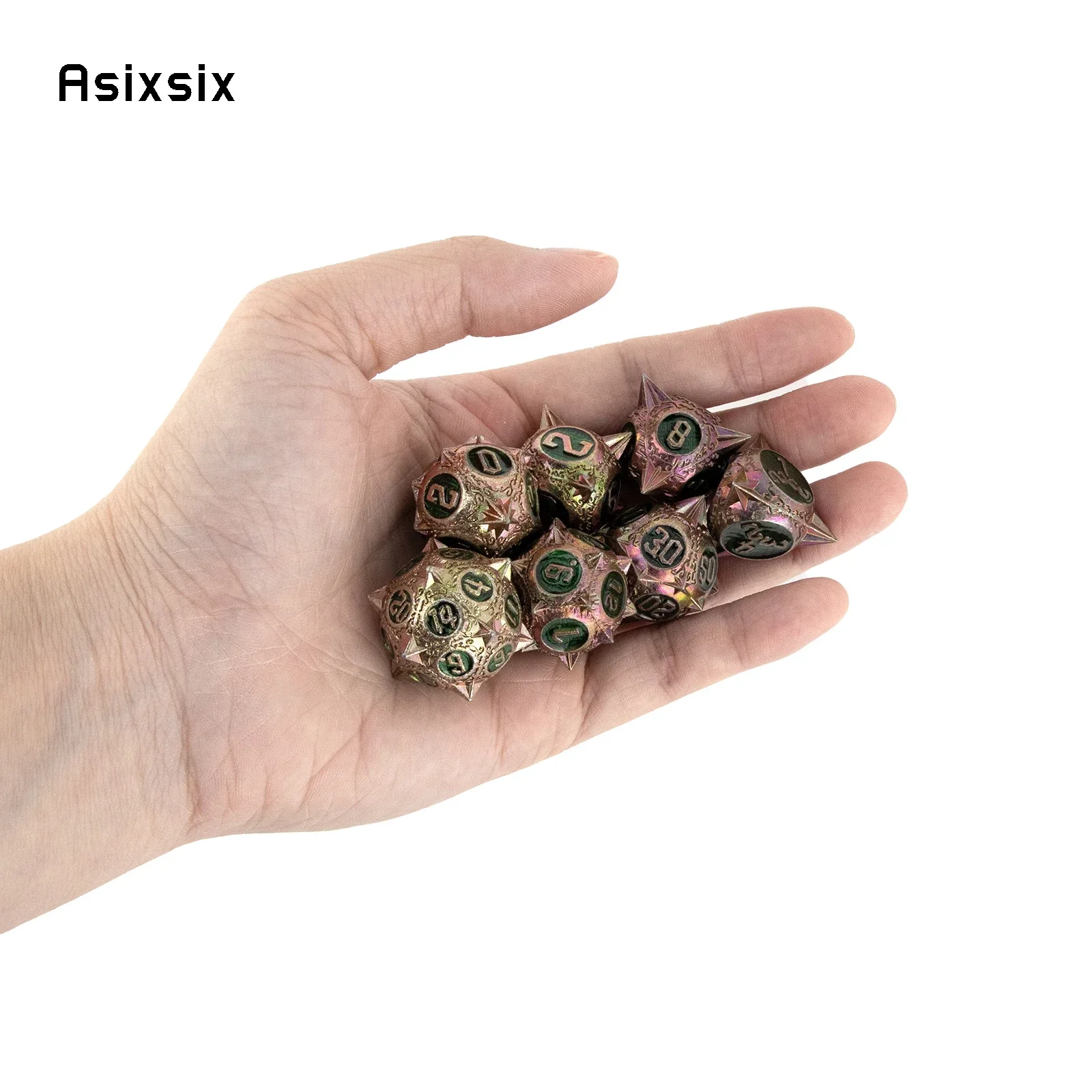 7 Pcs Red Green Meteor Hammer Metal Dice Solid Metal Polyhedral Dice Set Suitable for Role-Playing RPG  Board Game Gift