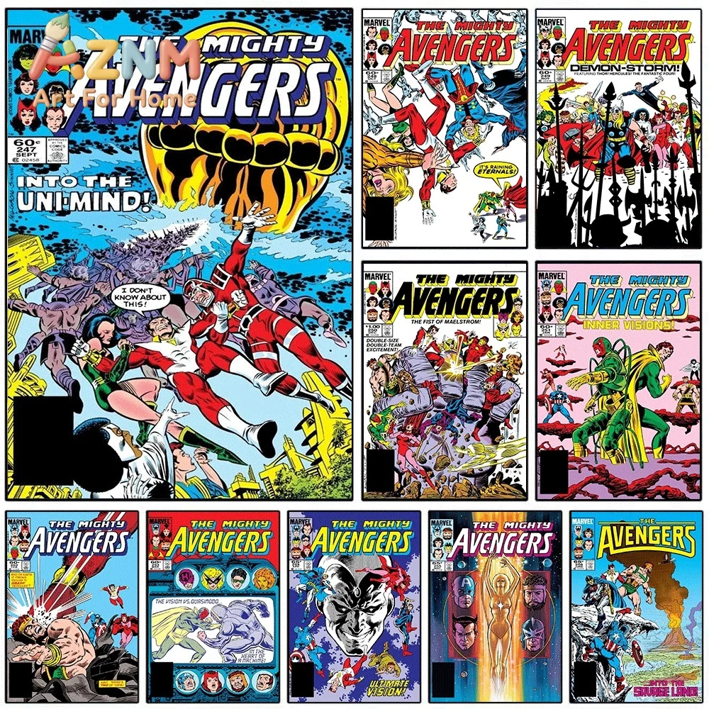 AZNM The Mighty Avengers #247 Into The Uni-Mind Comic Canvas Wall Art No Frame Vintage Superhero Print Poster Home Wall Decor