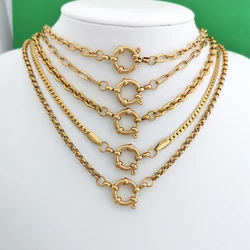 Spring Sailor Clasp Necklace Women Men Choker Stainless Steel Geometric Paperclip Link Chain Rolo PVD Gold Color Wholesale