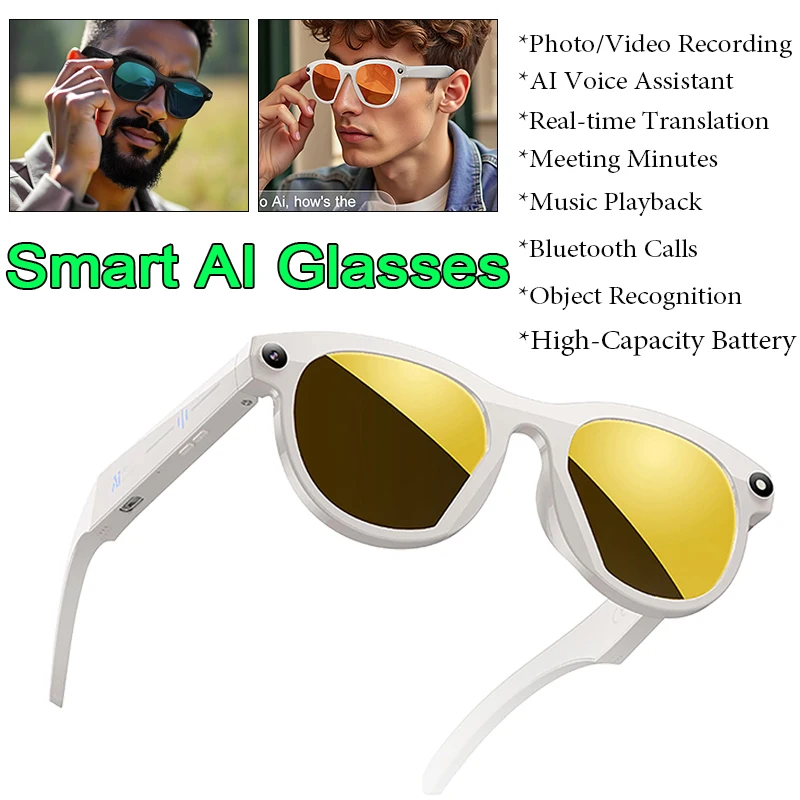 

Smart AI Glasses HD Camera Shooting LED Flashlight Al Voice Translation AI Recognition Bluetooth Calling Intelligent Sunglasses
