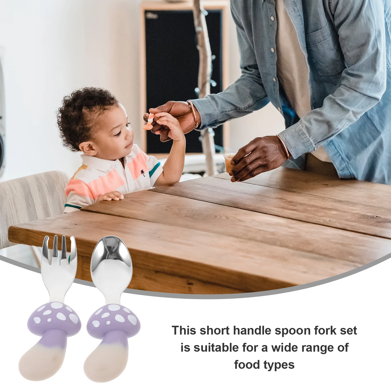 

Набор детских столовых приборов: силиконовые ложка и вилка с короткой ручкой, нержавеющая сталь, для обучения самостоятельному приему пищи