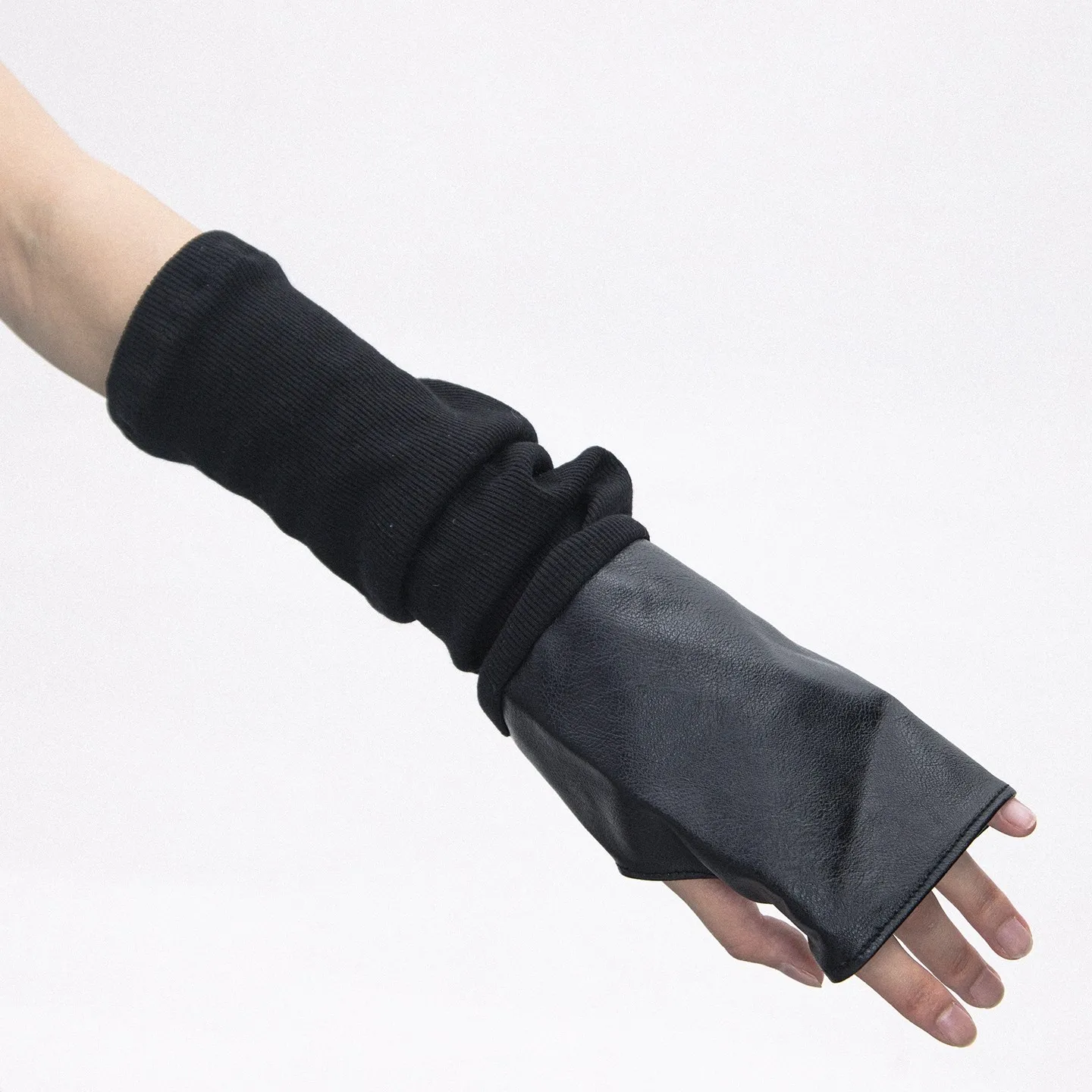 

Женские вязаные лоскутные перчатки из искусственной кожи, черные перчатки без пальцев, женские перчатки для вождения, фотографии, танцевальной вечеринки, R3117