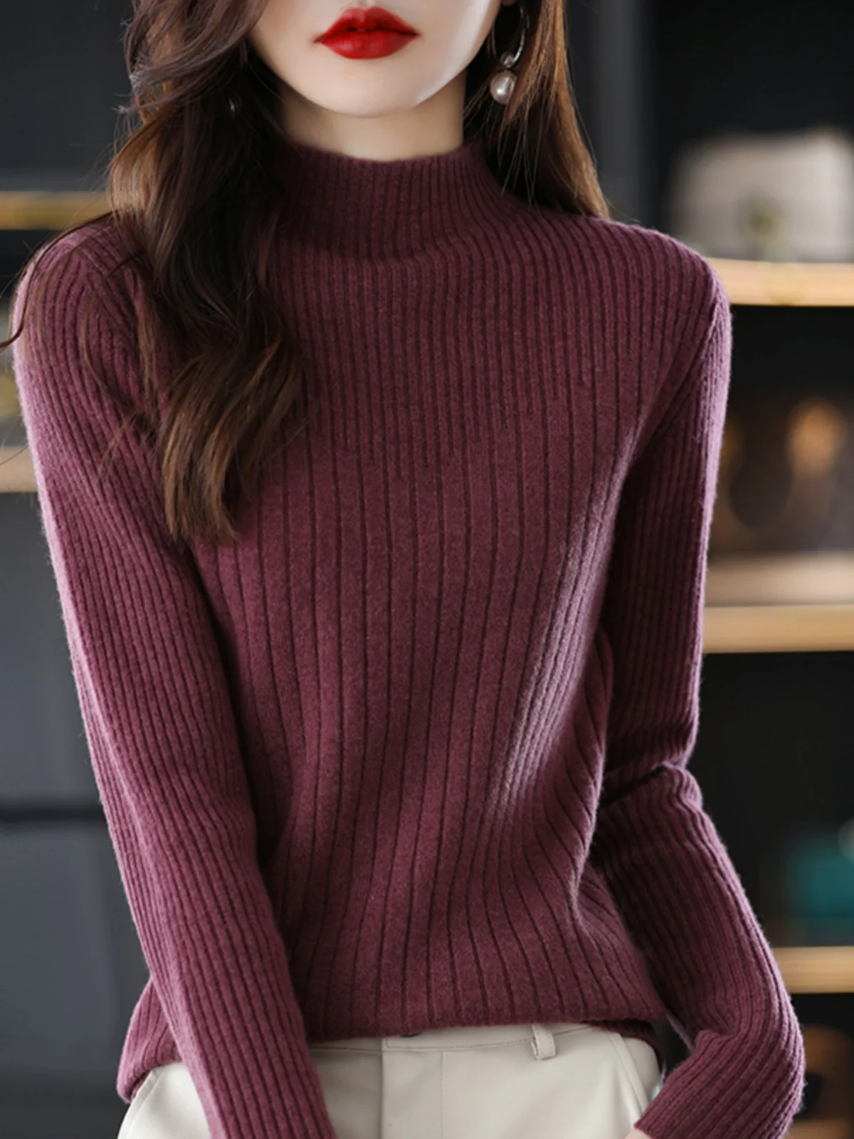 

Thiened Long Sve Knitted Sweater Women's Base Layer f High Collar Overhead Warm Slim Fit Versatile Inner Wear Autumn ...