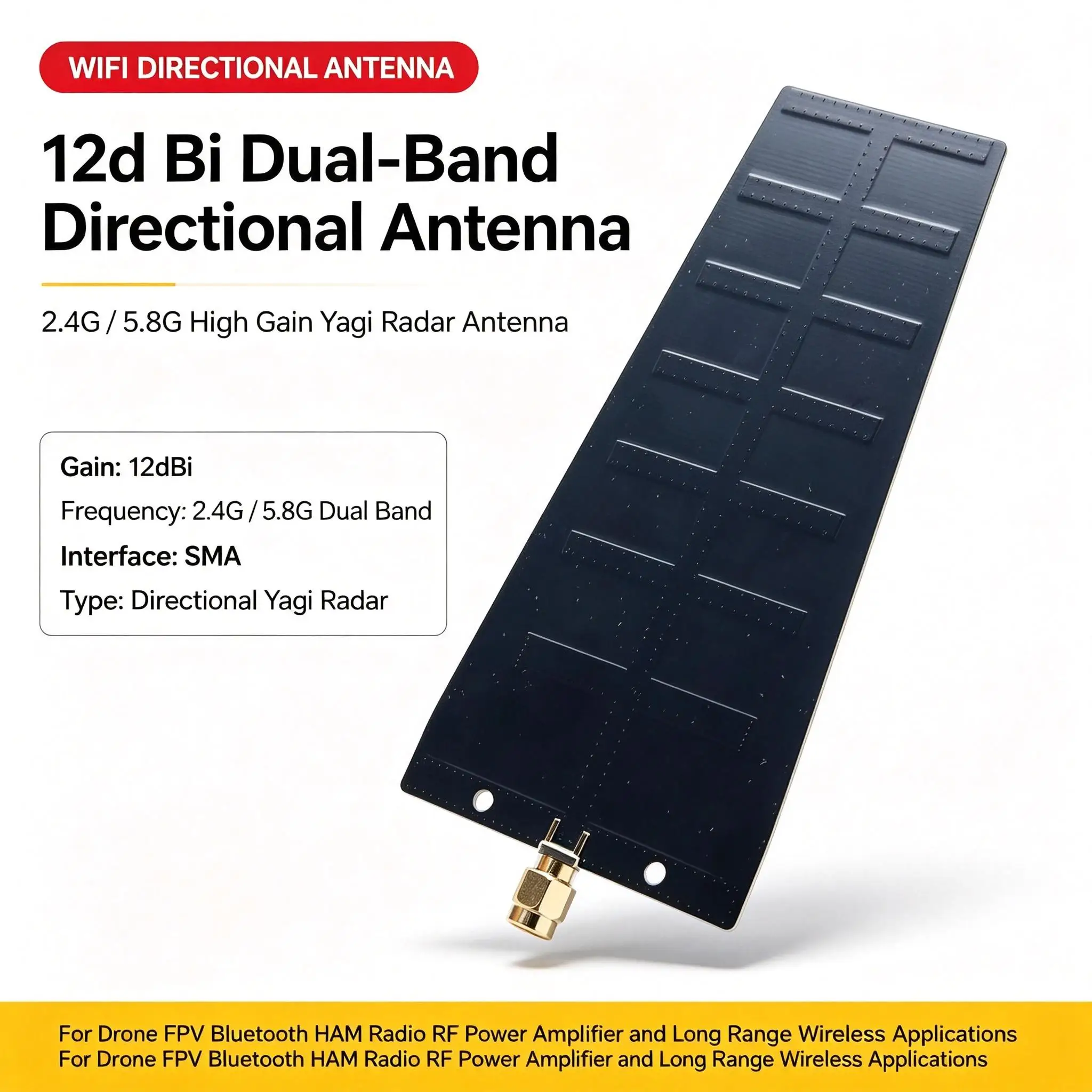DYKB 12DBi Yagi Directional Antenna 2.4G 5.8G Dual Band High Gain Drone FPV UAV Radar Image Booster Bluetooth HAM Radio Module