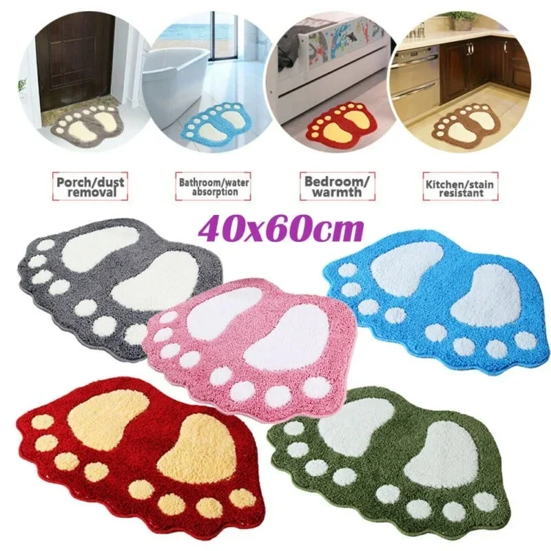 40x60cm Bathroom Rugs Mats Super Absorbent Non-Slip Bath Rugs Cute Foot Shaped Memory Foam Area Carpet Foot Print Bath Mats