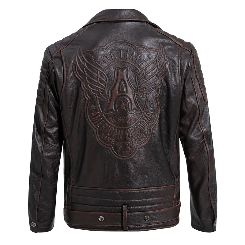 First Layer Cow Genuine Leather Jacket Men's Motorbike Spring Autumn Oblique Zipper Cowhide Leather Coat Men Cycling Clothing