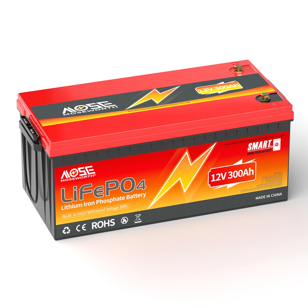 MOSEWORTH 12 V 300 Ah LiFePO4-Lithiumbatterie, Bluetooth-Lithiumbatterie, 200 A, BMS bis zu 15.000 Zyklen, niedrige Temperaturabschaltung für Wohnmobil, Boot – Detail 8