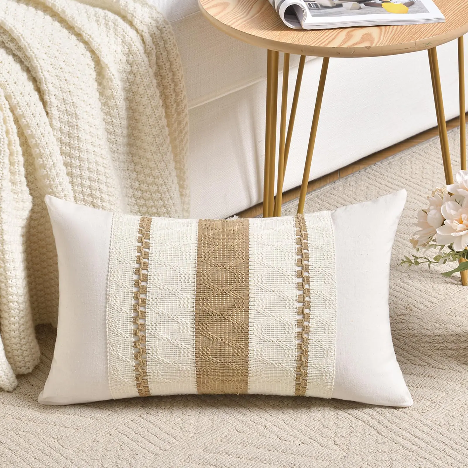 30x50CM 12x20 Inch Boho Throw Pillow Covers Linen Farmhouse Pillow Covers Rustic Decorative Throw Pillow Cover for Couch,Bed