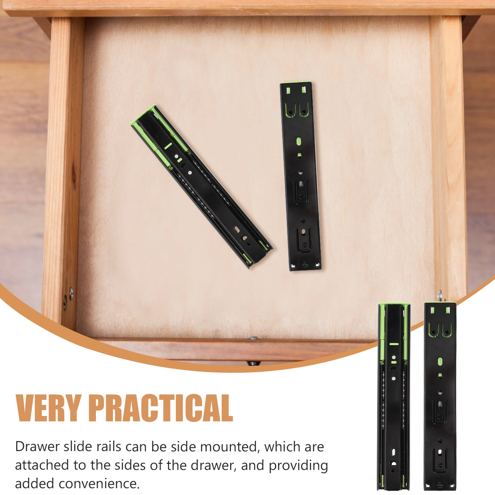 

2Pcs Wide Silent Drawer Slides Side Mount Stainless Steel 3 Section Full Extension Dresser Drawer Rails Replacement Guides