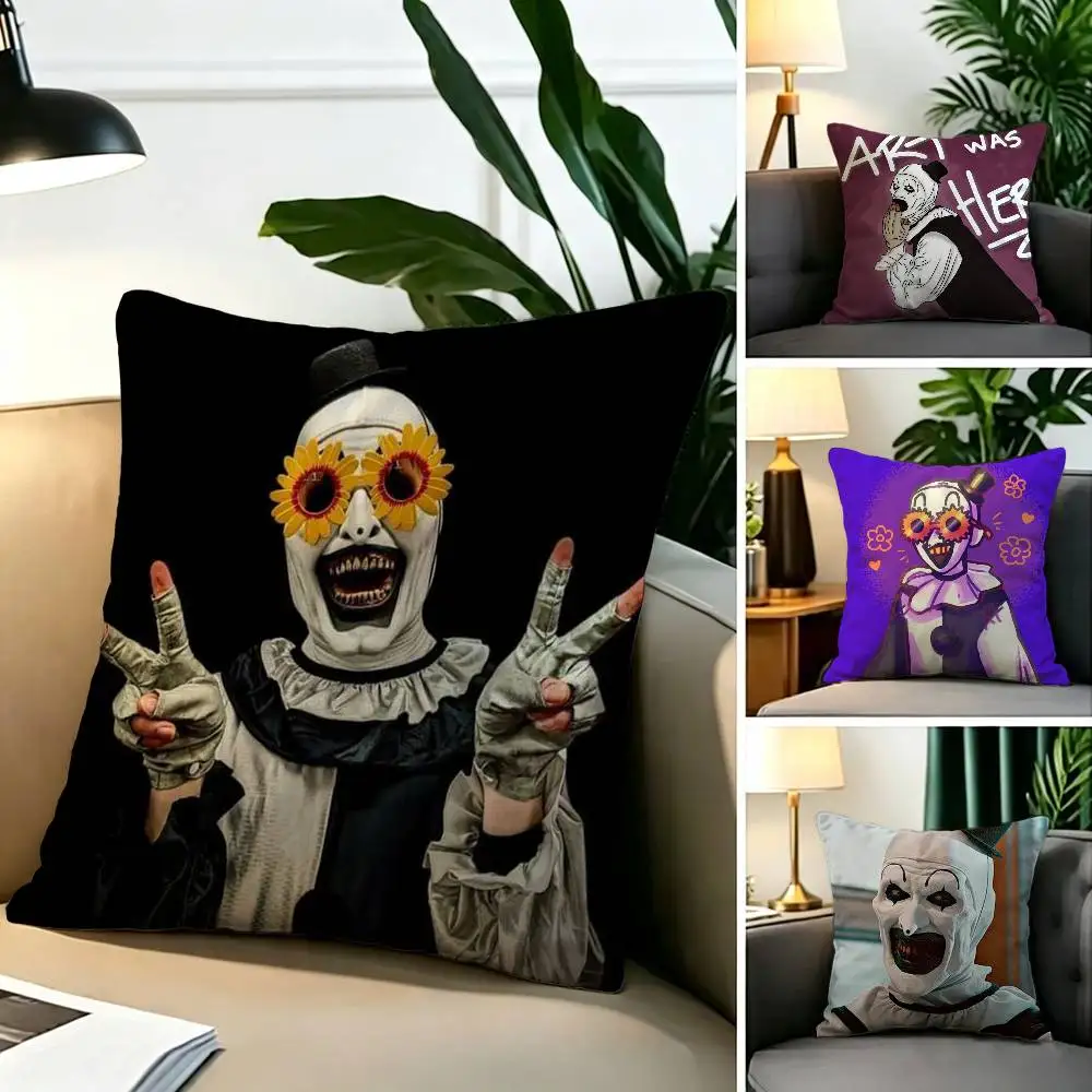 H-Horror Art the Clown Funny  Square Double-Sided printed Pillow Case Bedroom Bedside Pillow Sofa Cushion Cover
