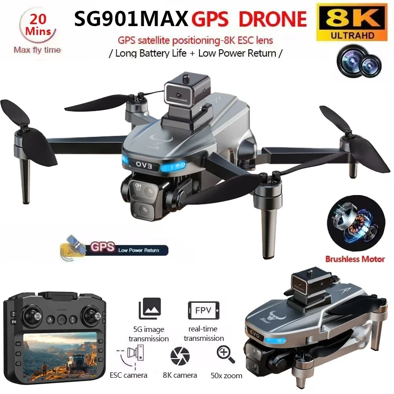 SG901 MAX Drone 8K Professional HD Dual Camera With Screen GPS 5G WIFI 360 bstacle Avoidance Brushless Foldable Quadcopter Dron