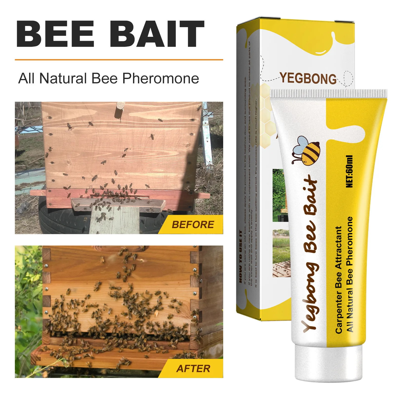

60ml Bee Attractant Beekeeping Tool Outdoor Wild Bees Catcher Catching Bee Hive Swarm Liquid Useful Practical For Beekeeper