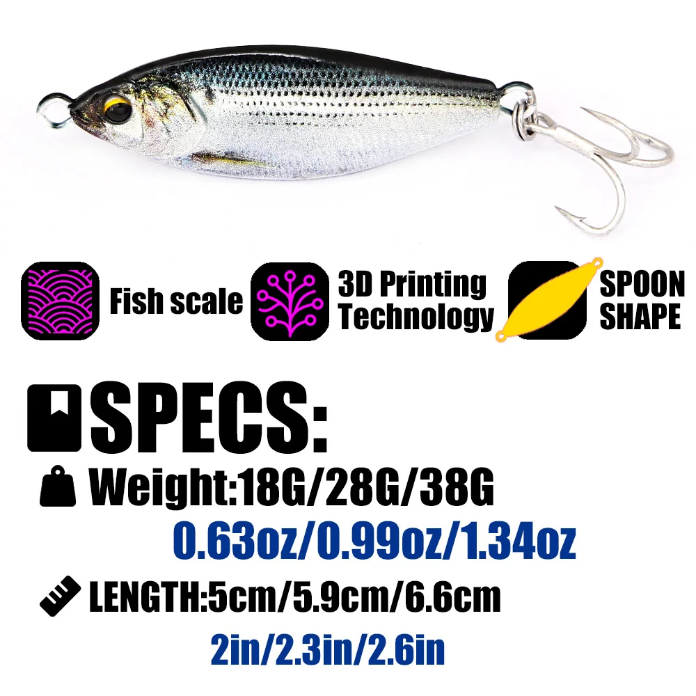 B&U Spoon Metal Jig Bait Spinner Sinking 3D Eye Color Laser Spinning Gear Luring Cast Fishing Tackle Blade Hook Pesca VIB Lure