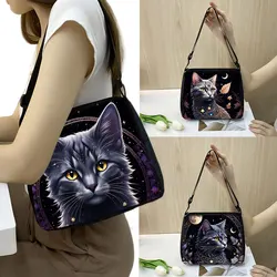 Cute Black Cat Moon Print Crossbody Bag Women Shoulder Bags for Travel Girls Underarm Bag Key ID Card Wallet Phone Holder Gift