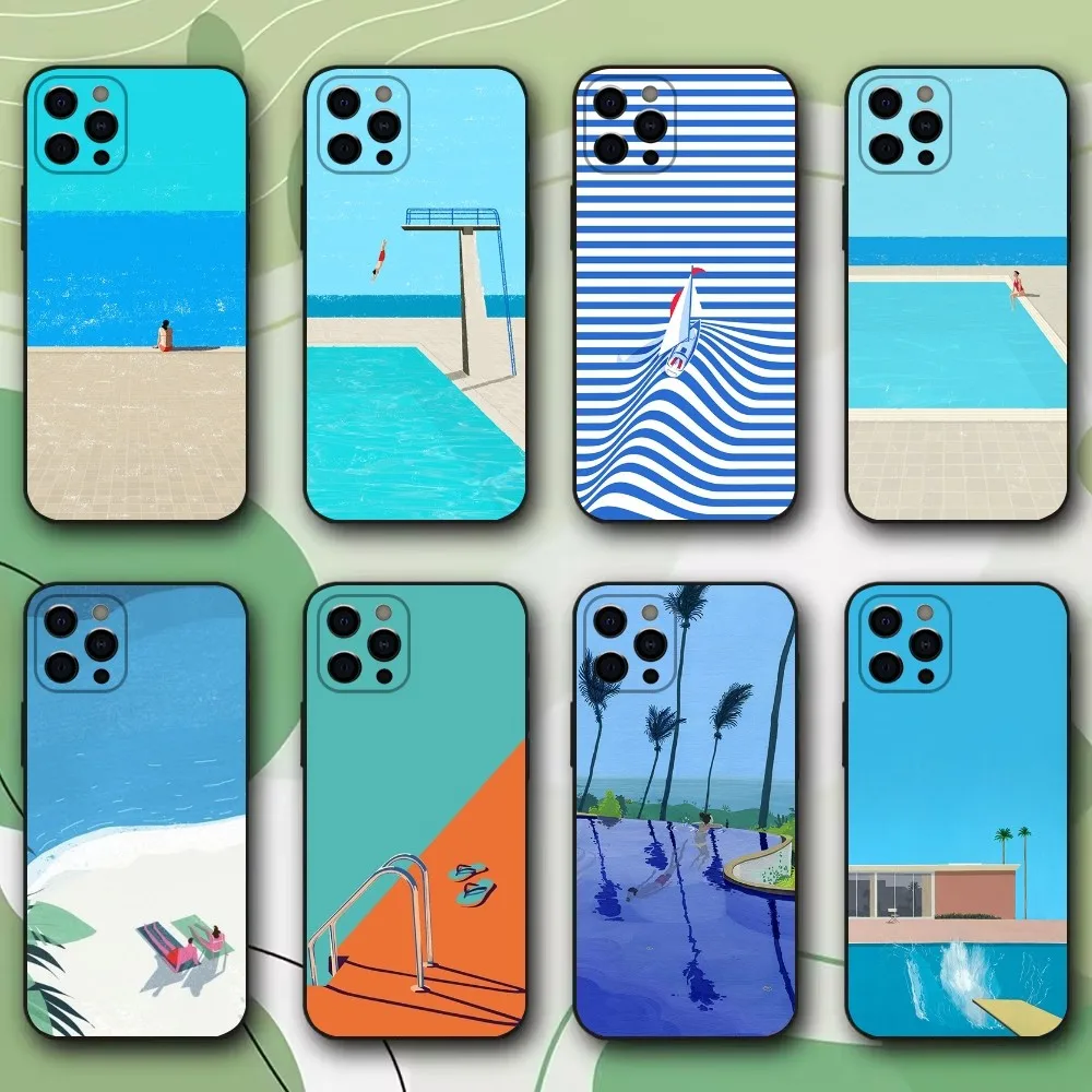 David Hockney Art Phone Case For iPhone 15,14,13,12,11,Pro,X,XS,Max,XR,Plus,Mini Soft Black Cover