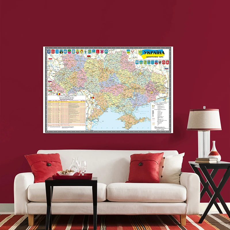 Póster Artístico de tela no tejida de 100x70cm, decoración del hogar, enseñanza, viaje, suministros para el aula, mapa técnico de Ucrania en 2010