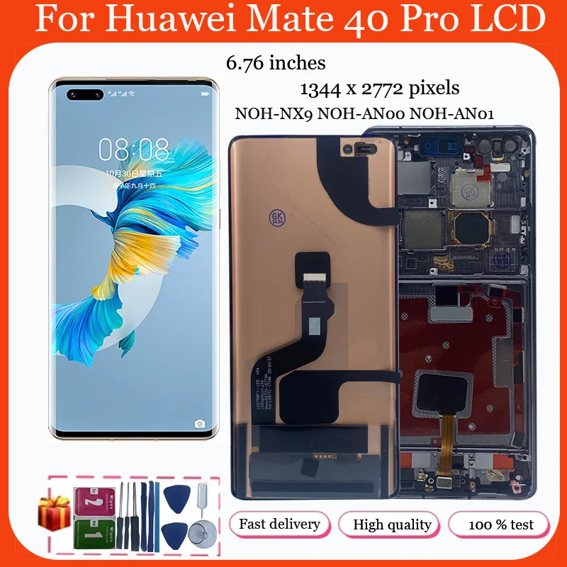 6.76'' For HUAWEI Mate 40 Pro Display Replacement, Original For Mate 40 Pro NOH-NX9 NOH-AN0 LCD Touch Screen Digitizer Assembly