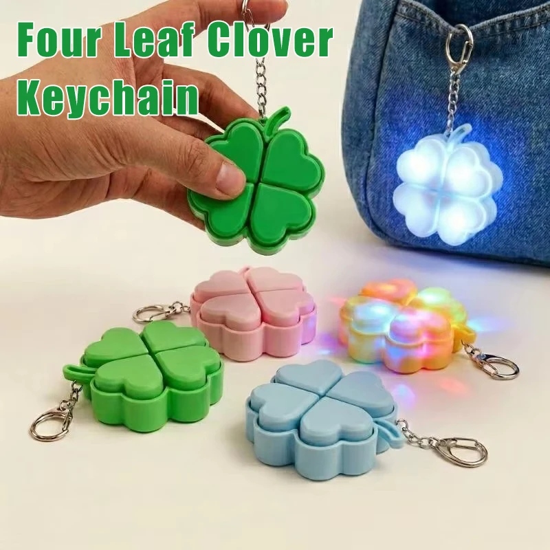 Light Up Four Leaf Clover Pop Keychain Silicone Fidget Toy For Adhd Anxiety Relief Kids Backpack Charm Party Favor