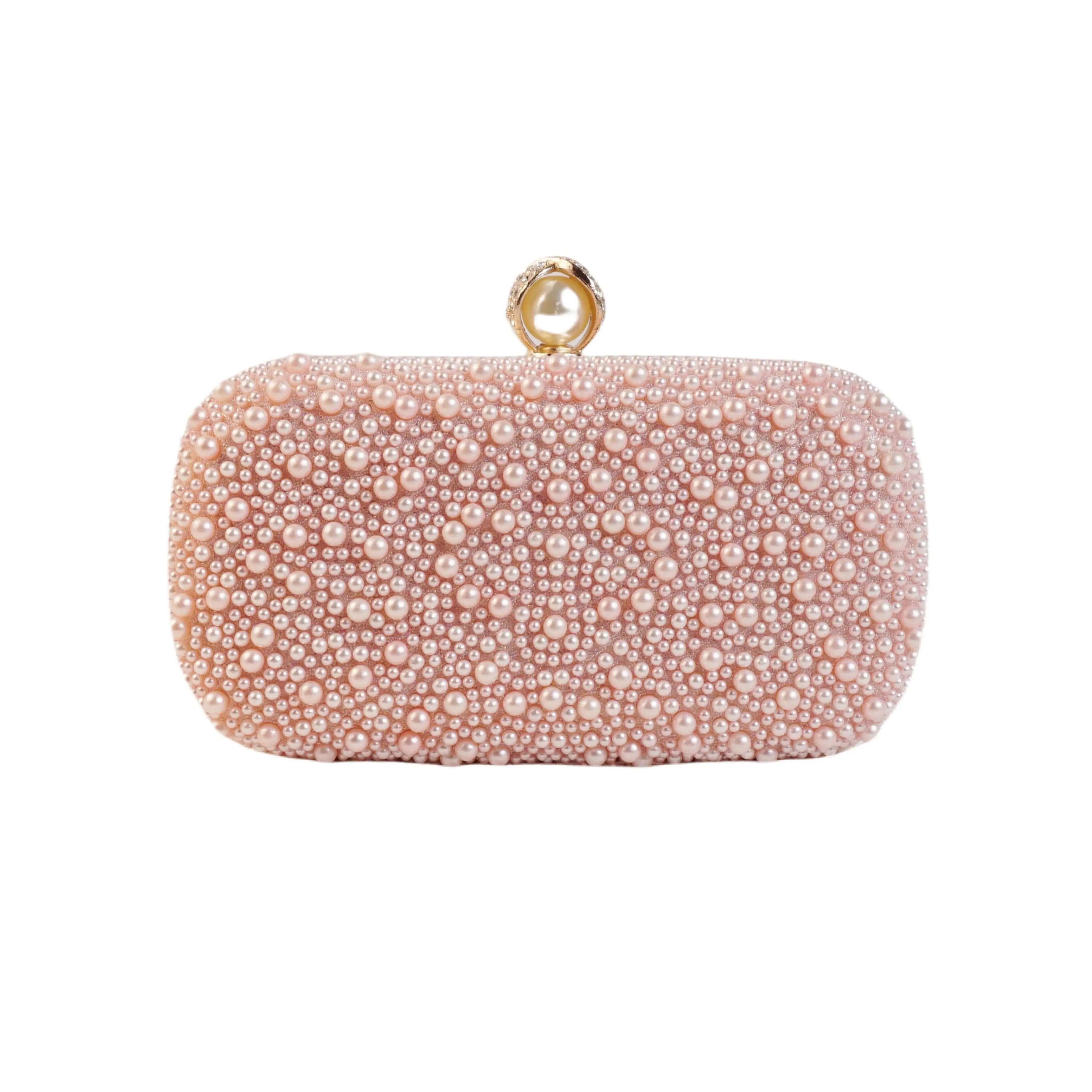 Mini double-sided size pearl embroidered bead large pearl buckle, hand-held dinner bag, diagonal cross bag